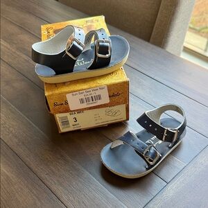 Salt Water Sandals by Hoy Navy Kids Sandals with Silver Buckles